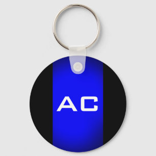 Modern Monogram Blue Black Plain Key Ring