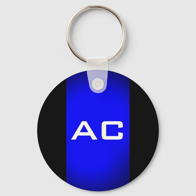 Modern Monogram Blue Black Plain Key Ring (Front)