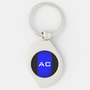 Modern Monogram Blue Black Plain Key Ring