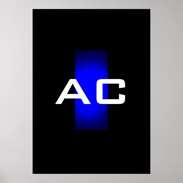 Modern Monogram Blue Black Plain Poster (Front)