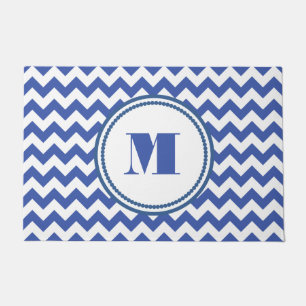 Modern Monogram Blue Chevron Doormat