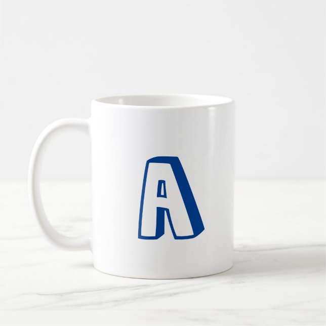 Modern monogram blue fun typography initial letter coffee mug (Left)