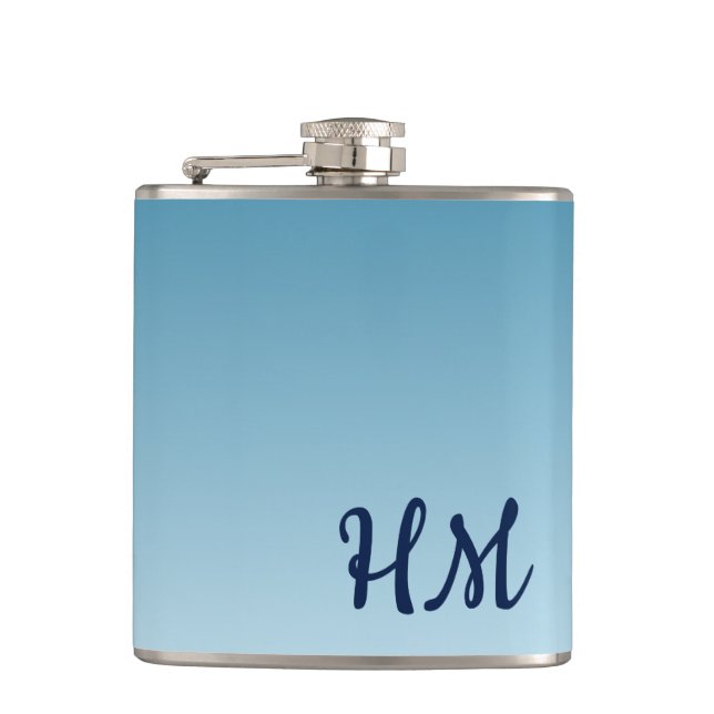 Modern Monogram Blue  Hip Flask (Front)