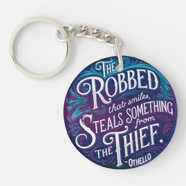Modern Monogram Blue Inspirational Quote Elegant Key Ring (Front)