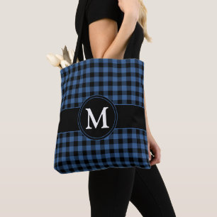 Modern Monogram Blue Paid Tote Bag
