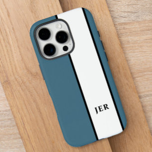 Modern Monogram Blue Stripe iPhone 16 Case