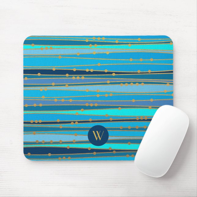 Modern Monogram Blue Stripes Pattern Mouse Pad (With Mouse)