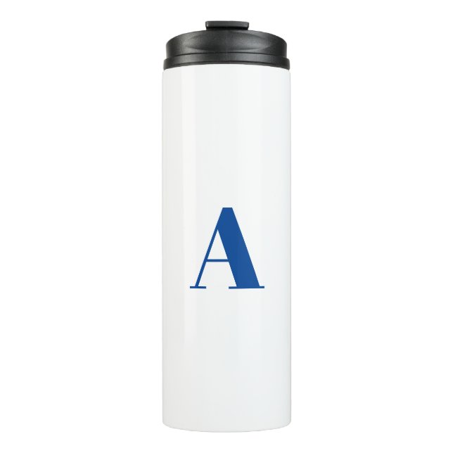 Modern monogram blue white custom initial letter thermal tumbler (Front)