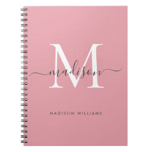 Modern Monogram Blush Pink Blush Grey Script Name Notebook