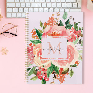 Modern Monogram Blush Pink Floral Bouquet Planner