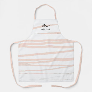 Modern Monogram Blush Pink Lines Abstract Art  Apron