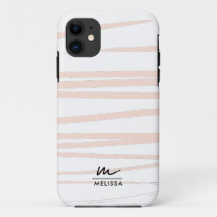 Modern Monogram Blush Pink Lines Abstract Art  iPhone 11 Case