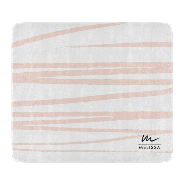 Modern Monogram Blush Pink Lines Abstract Art  Cutting Board (Front)