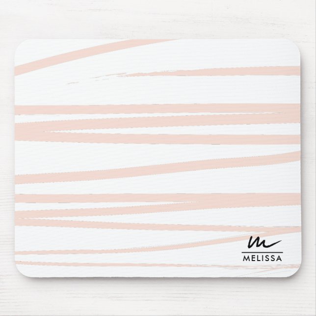 Modern Monogram Blush Pink Lines Abstract Art  Mouse Pad (Front)