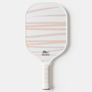 Modern Monogram Blush Pink Lines Abstract Art  Pickleball Paddle