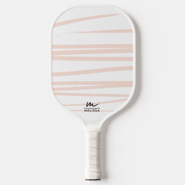 Modern Monogram Blush Pink Lines Abstract Art  Pickleball Paddle (Front)
