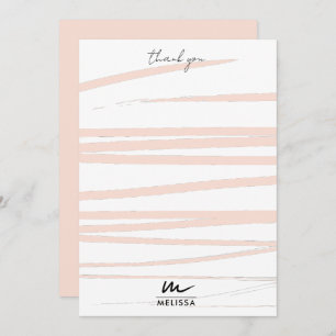 Modern Monogram Blush Pink Lines Abstract Art Thank You Card