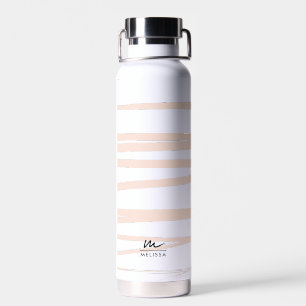 Modern Monogram Blush Pink Lines Abstract Art Water Bottle