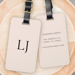 Modern Monogram Blush Pink Simple Personalised Luggage Tag