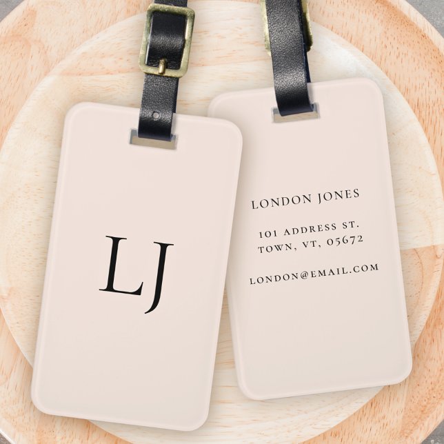 Modern Monogram Blush Pink Simple Personalised Luggage Tag (Creator Uploaded)
