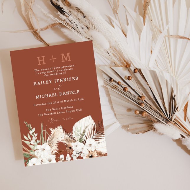 Modern Monogram Boho Floral Terracotta Wedding   Invitation (Creator Uploaded)