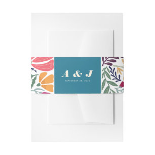 Modern Monogram Boho Retro Chic Floral Wedding Invitation Belly Band