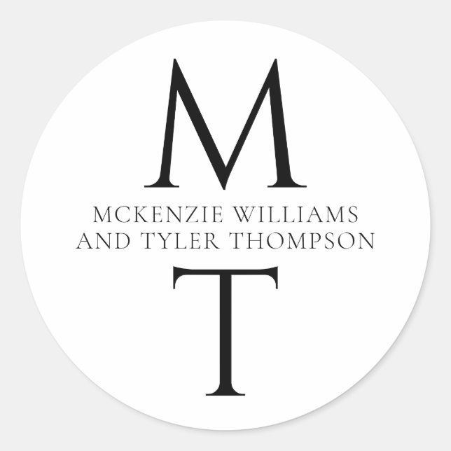 Modern Monogram Bold Black Initials Classic Round Sticker (Front)