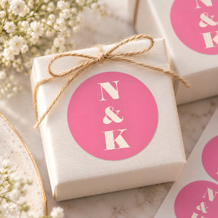 Modern Monogram Bold Bright Hot Pink Wedding Classic Round Sticker