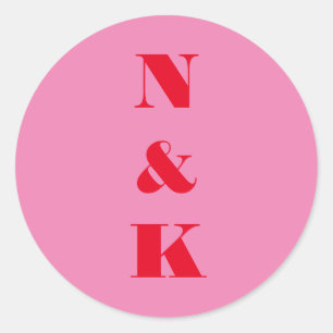 Modern Monogram Bold Bright Red Pink Wedding  Classic Round Sticker