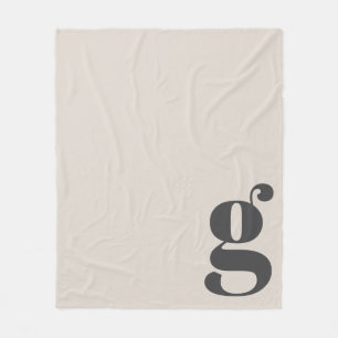 Modern Monogram Bold Initial Cream Beige Minimal Fleece Blanket