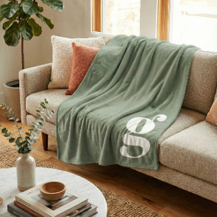 Modern Monogram Bold Initial Sage Green Minimalist Fleece Blanket
