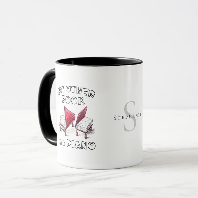 Modern Monogram Book Piano Drawing Personalised 📚 Mug (Front Left)