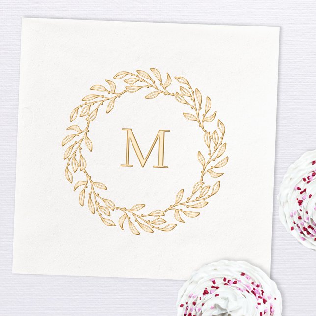 Modern Monogram Botanical Leaf Wreath Foil Napkins (Monogram initial botanical leaf laurel wreath foil party paper napkin)