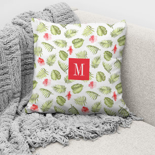 Modern Monogram Botanical Palm Leaves Cushion
