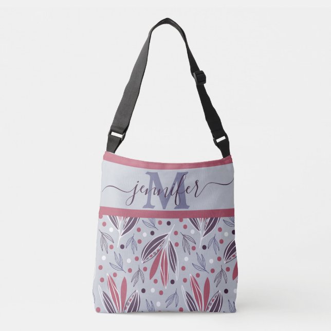 Modern Monogram Botanical Pattern Crossbody Bag (Front)