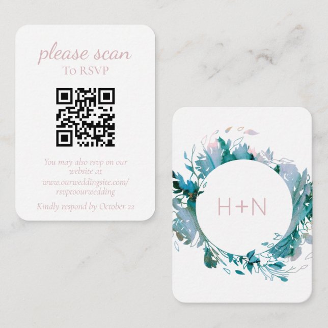 Modern Monogram Botanical RSVP with QR Code  Enclosure Card (Front/Back)