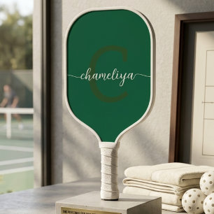 Modern Monogram Bottle Green & White Pickleball Paddle