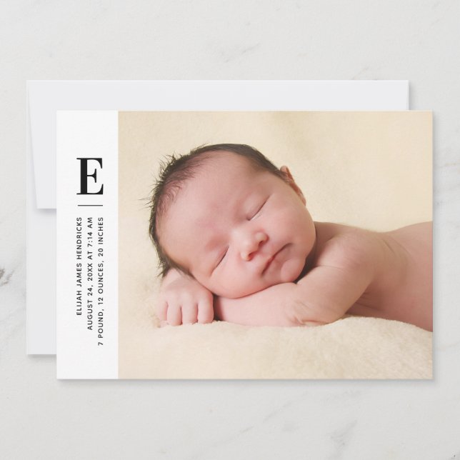 Modern Monogram Boys Photo Birth Announcement (Front)