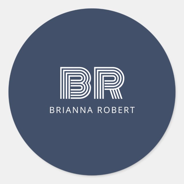 Modern Monogram Branding Logo Stylish Navy Blue Classic Round Sticker (Front)
