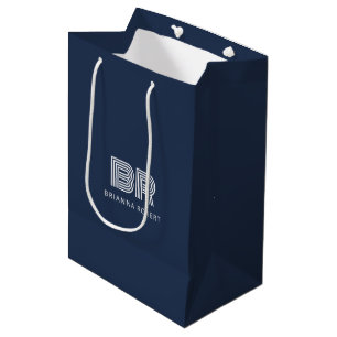 Modern Monogram Branding Logo Stylish Navy Blue Medium Gift Bag
