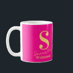 Modern Monogram Bridesmaid Hot Pink Coffee Mug<br><div class="desc">This is a modern, personalised monogram design. This stylish design is in bright trending colours, hot pink and orange yellow, with stylish typography. It's perfect as a personalised gift for your bridesmaid and ideal as a bridal party thank you gift or as a party favour, accessory or keepsake for your...</div>