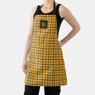 Modern Monogram Brown Beige Plaid Pattern Apron