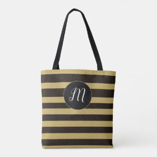 Modern Monogram Brown Striped Pattern Tote Bag