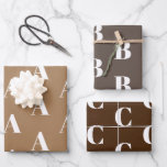 Modern monogram brown tan custom initial pattern wrapping paper sheet<br><div class="desc">Modern monogram brown tan taupe assorted shades custom initial letter pattern gift Wrapping Paper Sheets.

For Birthdays,  Christmas,  Holidays</div>