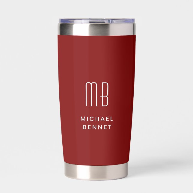 Modern Monogram Burgundy Insulated Tumbler (Front)