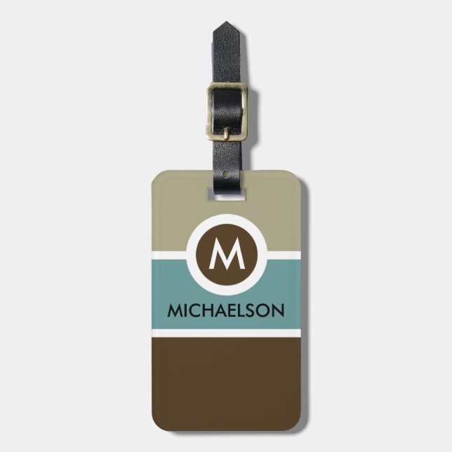 Modern Monogram Business Luggage Tag - Blue/Brown (Front Vertical)