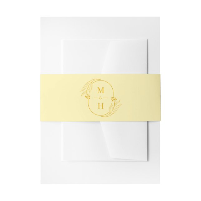 Modern Monogram Butter Yellow Wedding Invitation Belly Band (Front Example)