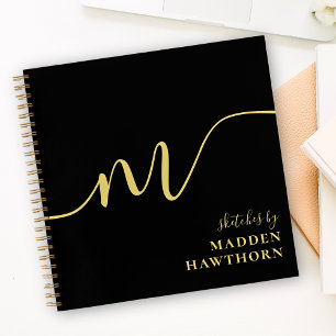 Modern Monogram Calligraphy Black Gold Sketchbook Notebook