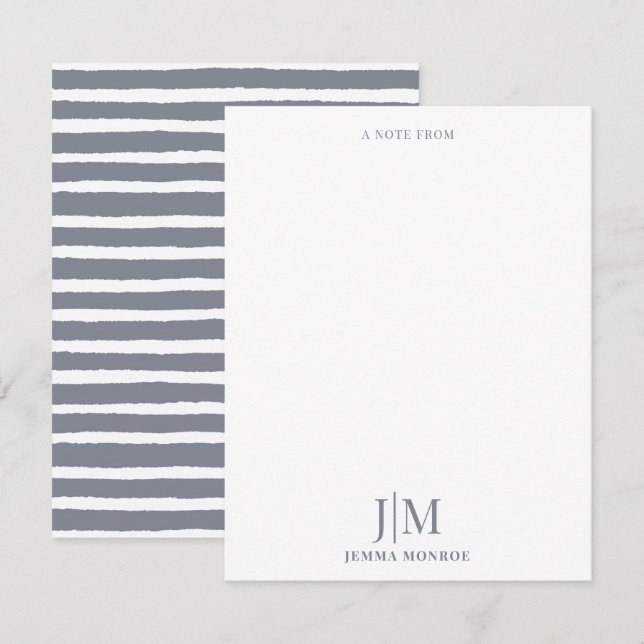 Modern Monogram Charcoal Grey Stripe Pattern Card (Front/Back)