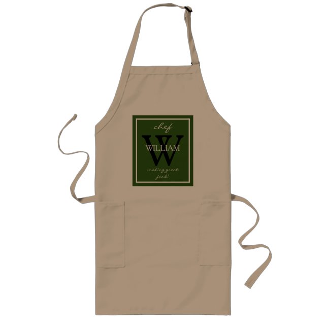 Modern Monogram Chef's NAME makes great food Cute Long Apron (Front)